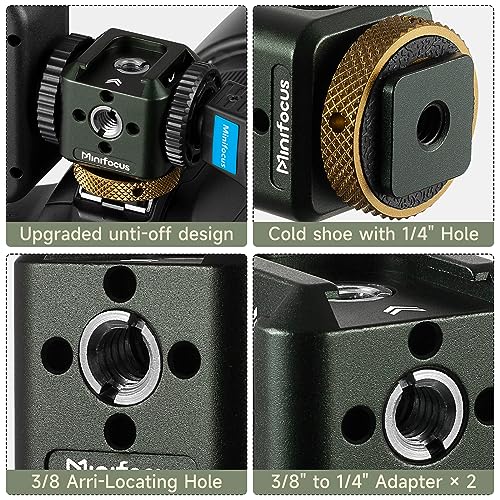 MINIFOCUS Camera Hot Shoe Extension Bracket with Quadruple Cold Shoe Mounts Adapter for Microphone LED Video Light, Aluminum Shoe Mount Holder with 1/4''&3/8'' Thread Hole and Arri-locating Hole - Image 4