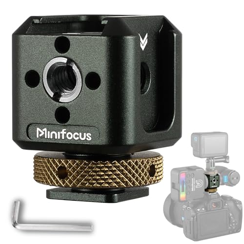 MINIFOCUS Camera Hot Shoe Extension Bracket with Quadruple Cold Shoe Mounts Adapter for Microphone LED Video Light, Aluminum Shoe Mount Holder with 1/4''&3/8'' Thread Hole and Arri-locating Hole - Image 1