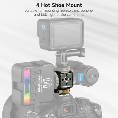 MINIFOCUS Camera Hot Shoe Extension Bracket with Quadruple Cold Shoe Mounts Adapter for Microphone LED Video Light, Aluminum Shoe Mount Holder with 1/4''&3/8'' Thread Hole and Arri-locating Hole - Image 2