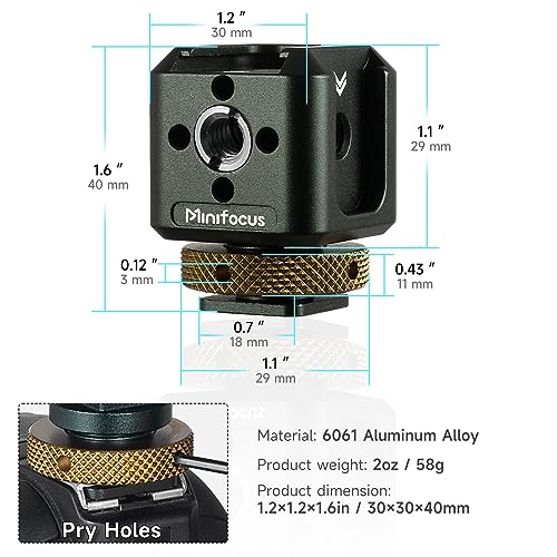 MINIFOCUS Camera Hot Shoe Extension Bracket with Quadruple Cold Shoe Mounts Adapter for Microphone LED Video Light, Aluminum Shoe Mount Holder with 1/4''&3/8'' Thread Hole and Arri-locating Hole - Image 5