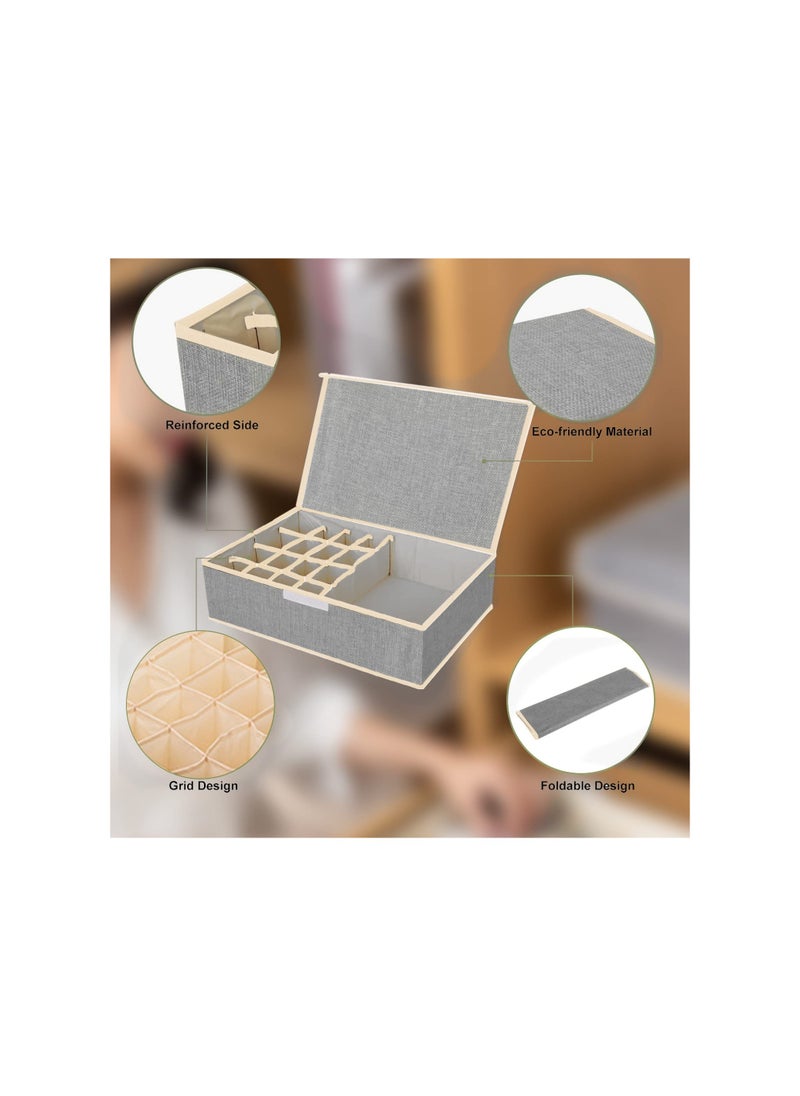 Generic Clothes Underwear Drawer Organizer with Lid, 17 Cells Bra Closet Organizers, Foldable Underwear Storage Box, Fabric Divider Drawer Compartment for Clothing Underwear Bras Socks  - Image 3