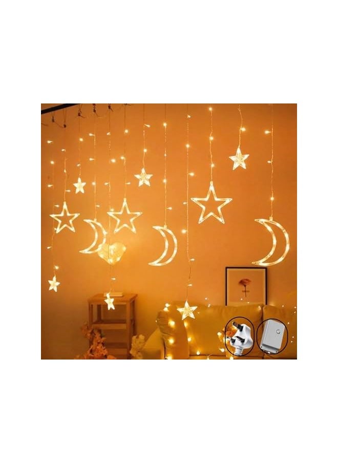 The Bros Ramadan Decoration Starry String Lights | LED Moon & Star Curtain Lights | Battery & USB Powered | Waterproof Warm White Fairy Lights for Home & Party  - Image 2