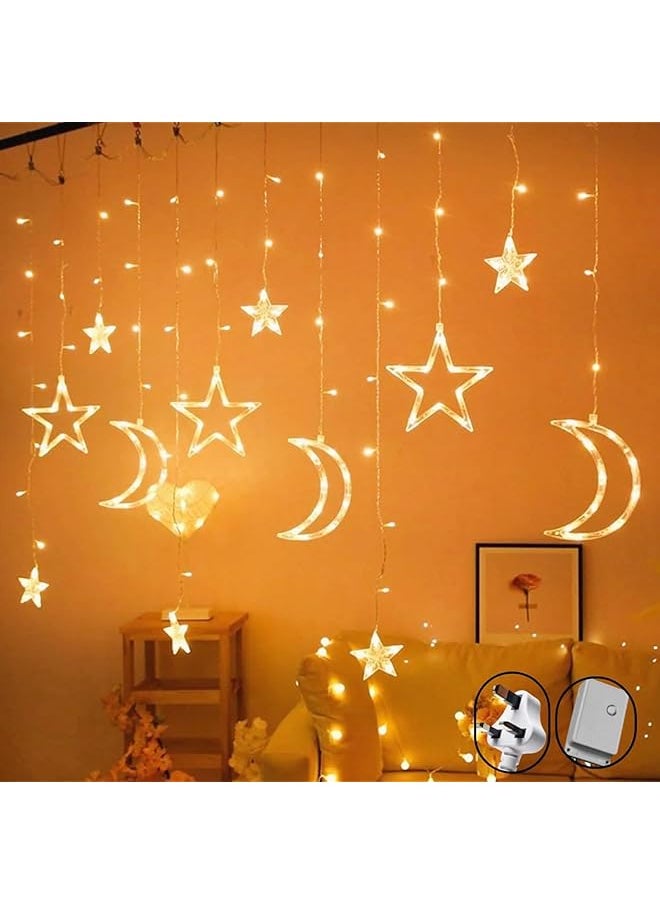 The Bros Ramadan Decoration Starry String Lights | LED Moon & Star Curtain Lights | Battery & USB Powered | Waterproof Warm White Fairy Lights for Home & Party  - Image 1