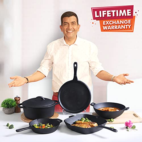 Wonderchef Forza Pre-Seasoned Cast-Iron Kadhai Lid|24cm|Kadai/Kadhai for Cooking and deep Frying|Naturally Non-Stick|Lifetime Exchange Warranty|Healthy cooking with benefits of iron|Slow cooking - Image 2