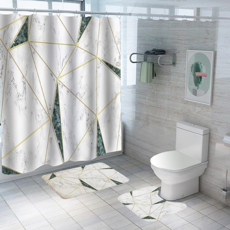 Kuber Industries Kuber Industries Shower Curtain & Bathmat Set | Non-Slip Bath mats for Bathroom | Easy-Slide Curtains | Polyester Curtain or Bathmat for Bath Décor | YF50-3T | 3 Pcs Set | Multicolor  - Image 1