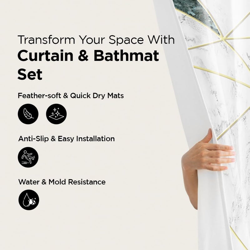 Kuber Industries Kuber Industries Shower Curtain & Bathmat Set | Non-Slip Bath mats for Bathroom | Easy-Slide Curtains | Polyester Curtain or Bathmat for Bath Décor | YF50-3T | 3 Pcs Set | Multicolor  - Image 2