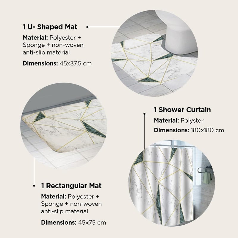Kuber Industries Kuber Industries Shower Curtain & Bathmat Set | Non-Slip Bath mats for Bathroom | Easy-Slide Curtains | Polyester Curtain or Bathmat for Bath Décor | YF50-3T | 3 Pcs Set | Multicolor  - Image 3