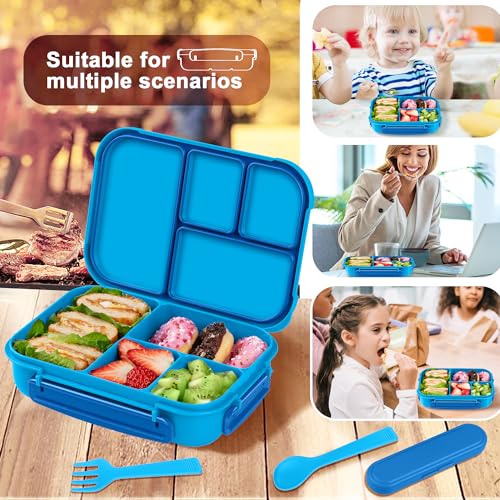 Amathley Lunch Box Kids,Bento Box Adult,Leakproof Lunch Containers for Adults/Kids/Toddler,1200ML-4 Compartments bento Lunch box with Utensil,Microwave & Dishwasher & Freezer Safe (Blue) - Image 5