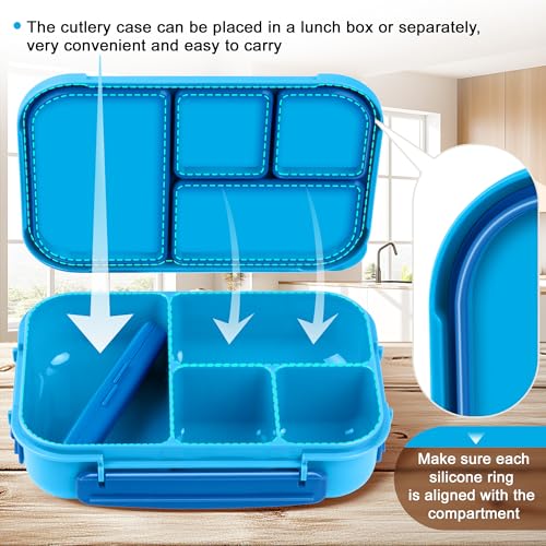 Amathley Lunch Box Kids,Bento Box Adult,Leakproof Lunch Containers for Adults/Kids/Toddler,1200ML-4 Compartments bento Lunch box with Utensil,Microwave & Dishwasher & Freezer Safe (Blue) - Image 4