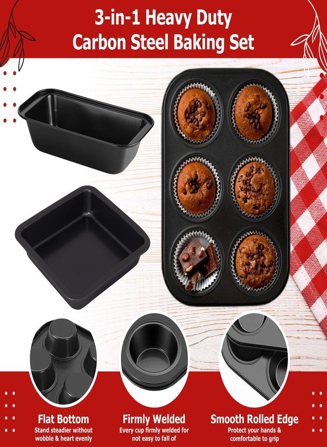 Casa Azul 3-Pcs Non-Stick Bakeware Cake Tin Set | Muffin Tray, Square Baking Tray & Bread Mould, BPA Free Heavy-Duty Carbon Steel Baking Pan, Microwave & OTG Oven Safe - Image 2