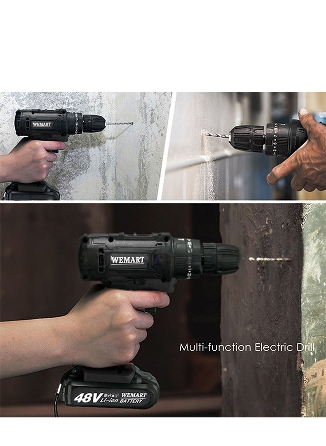 WEMART 48V Variable Speed ​​Drive Drill, 25+3 Position Clutch, 186 lbs Max Torque, Two Li-Ion Batteries and Fast Charger, 3/8" Keyless Metal Chuck, LED Work Light, 24 Accessories + 32 Position Box, Black  - Image 4