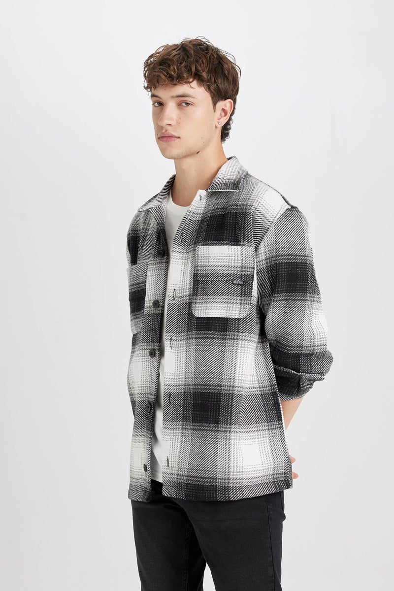 DeFacto Man Black Relax Fit Polo Collar Plaid Lumberjack Shirt Jacket  - Image 4