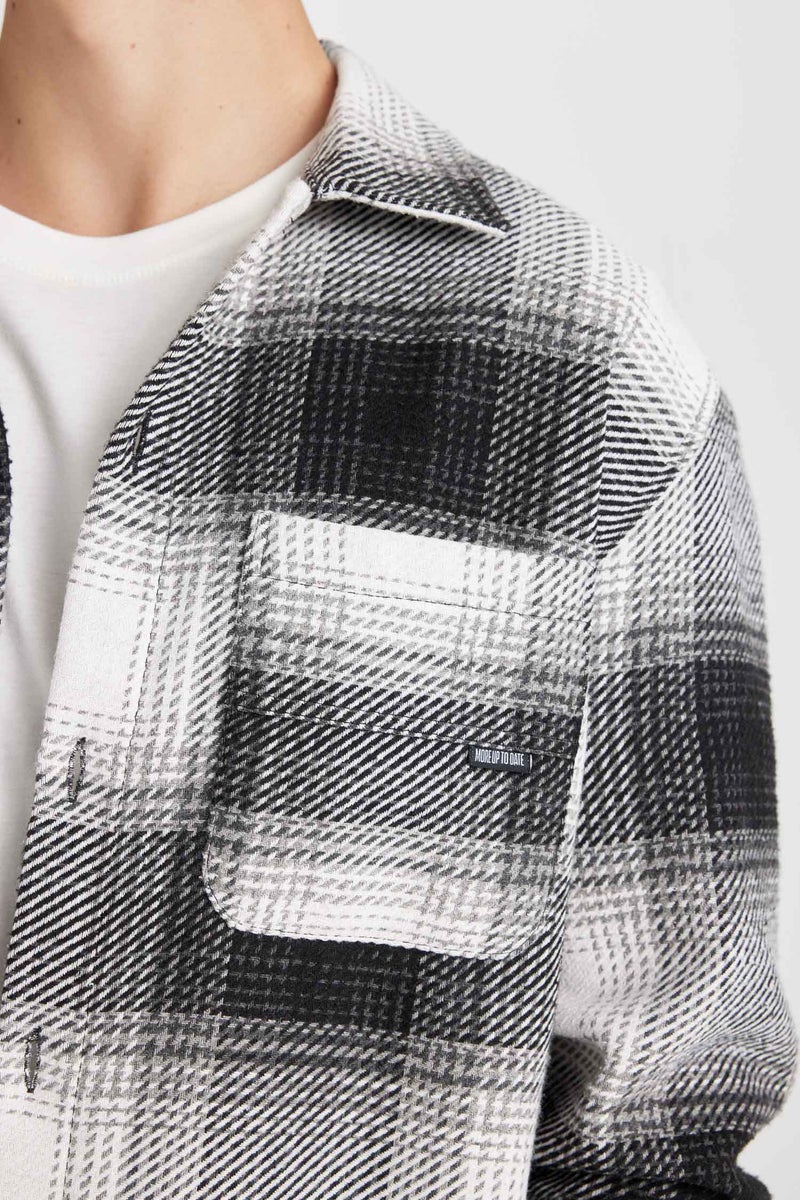DeFacto Man Black Relax Fit Polo Collar Plaid Lumberjack Shirt Jacket  - Image 5