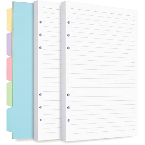 Billtigif A5 Refill Paper for Planner Inserts, 6 Ring Loose Leaf Lined Paper With Binder Dividers, 240 Pages for Budget Planner Journals Notebook (White Paper) - Image 1