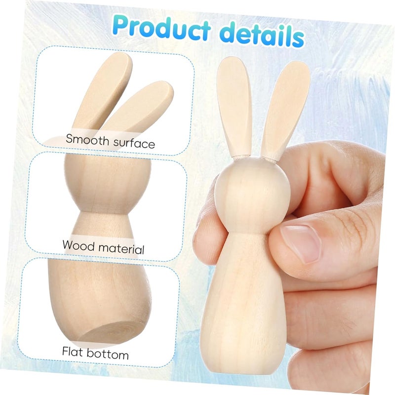 10pcs Wooden Rabbit Peg Dolls DIY Home Decor Unfinished Craft Figures for Boys and Girls Party - Image 2