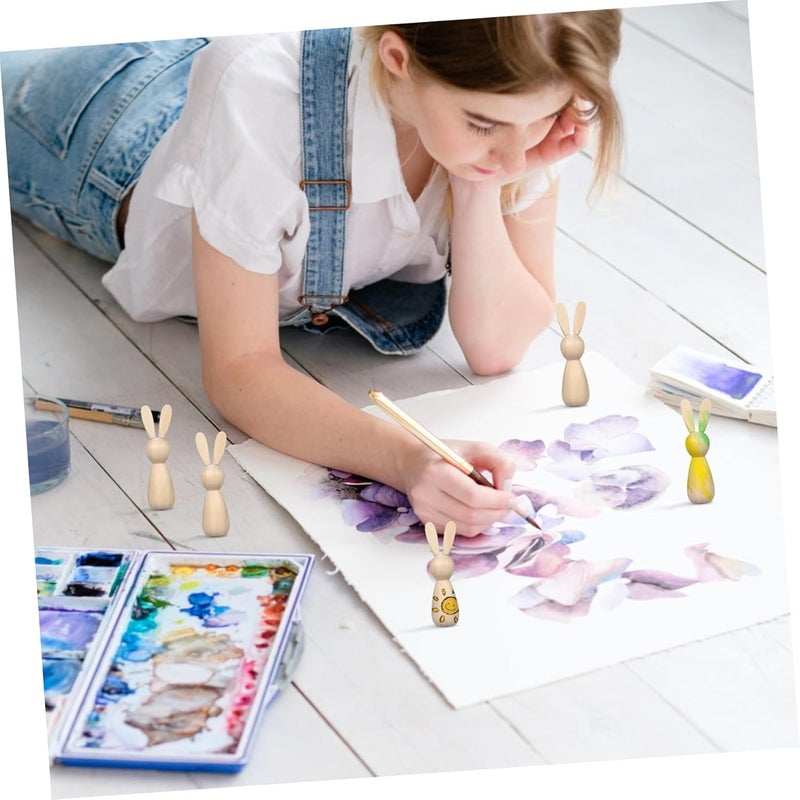10pcs Wooden Rabbit Peg Dolls DIY Home Decor Unfinished Craft Figures for Boys and Girls Party - Image 4