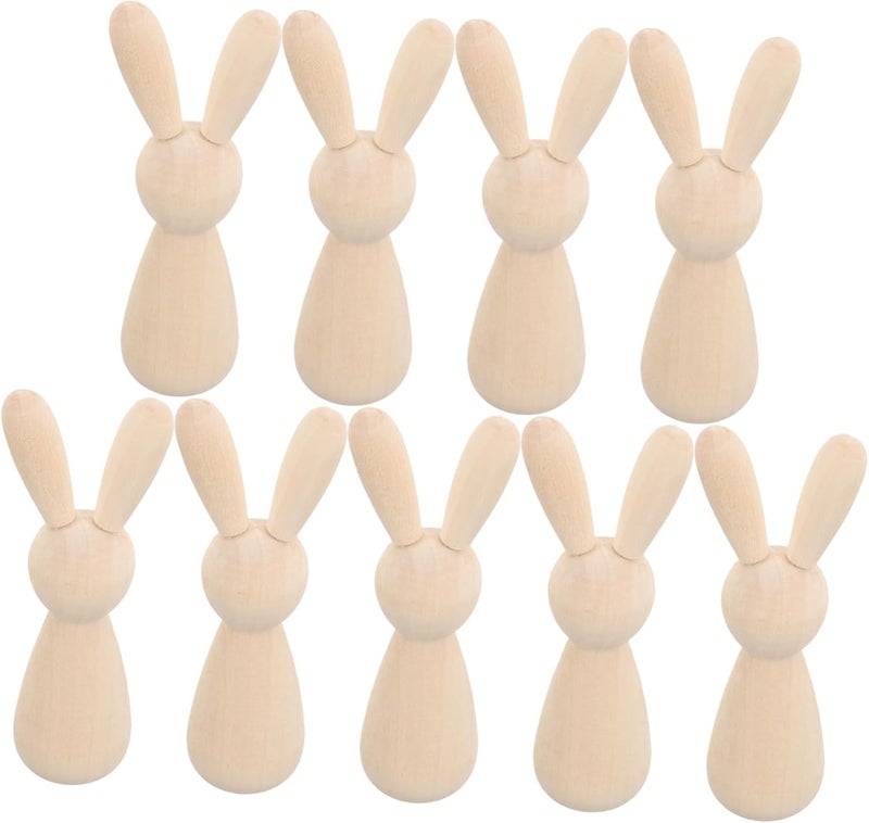 10pcs Wooden Rabbit Peg Dolls DIY Home Decor Unfinished Craft Figures for Boys and Girls Party - Image 1