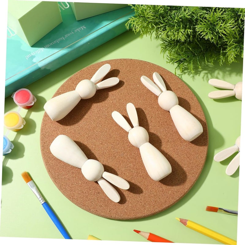 10pcs Wooden Rabbit Peg Dolls DIY Home Decor Unfinished Craft Figures for Boys and Girls Party - Image 3