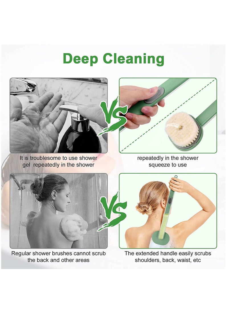 Brush Long Handle for Shower Long Handle Liquid Bath Brush Storable Body Wash Family Essentials Soft Bath Massage Cleaning Brushes with Soap Dispenser for Exfoliation Scrubbing Shower