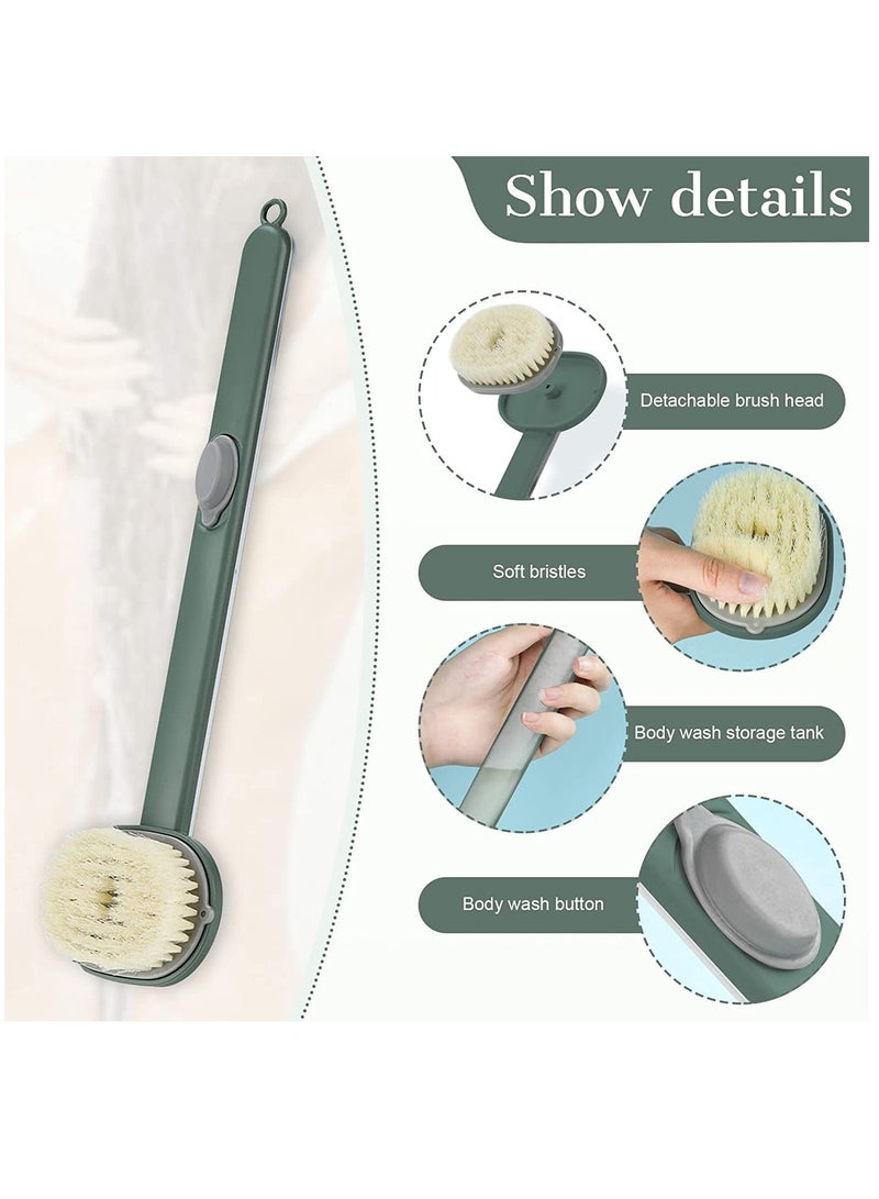 Brush Long Handle for Shower Long Handle Liquid Bath Brush Storable Body Wash Family Essentials Soft Bath Massage Cleaning Brushes with Soap Dispenser for Exfoliation Scrubbing Shower