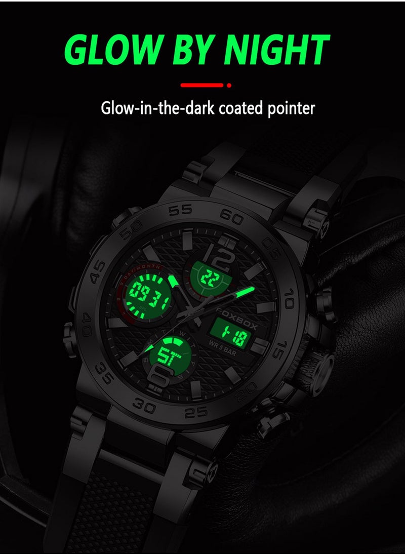 FOXBOX - Men's Luxury LCD Display Wristwatches Waterproof Sport Quartz Watches for Men Silver+Box - Image 1
