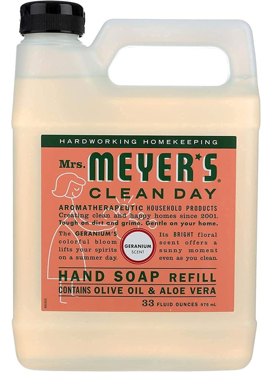 Mrs. Meyer's Clean Day Mrs Meyers Hand Soap Refill Made with Essential Oils Biodegradable Formula Geranium 33 Fl Oz 