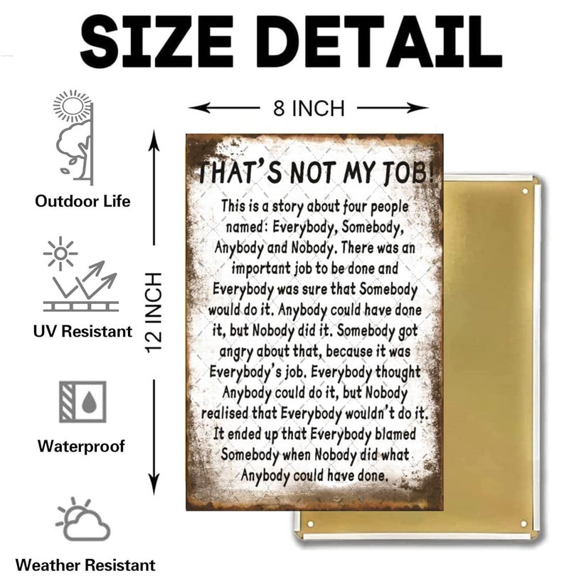EMOHAT Funny Metal Tin Sign That's Not My Job Story Sign Fun Wall Art Vintage Plague Poster Retro Inspirational Decorations Home Decor Gifts for Home Office Living Room 12x8 Inches - Image 2