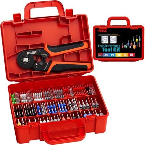 PEBA Ferrule Crimping Tool Kit 33 Sizes Tinned Copper Wire Ferrules incl Twin Ferrules Square Ratcheting Crimper AWG 287 SelfAdjusting Electrical Crimp Tool with Carry Case - Image 1