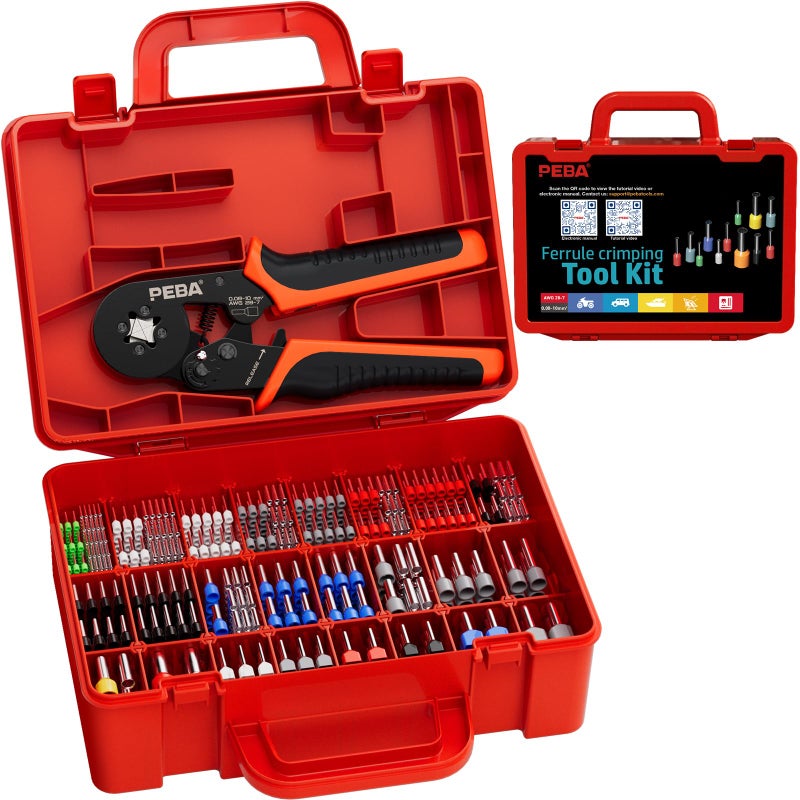 PEBA Ferrule Crimping Tool Kit 33 Sizes Tinned Copper Wire Ferrules incl Twin Ferrules Square Ratcheting Crimper AWG 287 SelfAdjusting Electrical Crimp Tool with Carry Case - Image 2