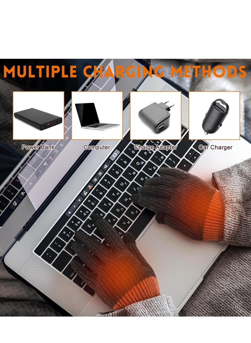 USB Heated Gloves for Women Men Mitten Winter Electric Hand Warmer Stretchy Knitting Full Fingers Thermal Glove 2 Touchscreen Laptop Heating Washable Gift - Image 5