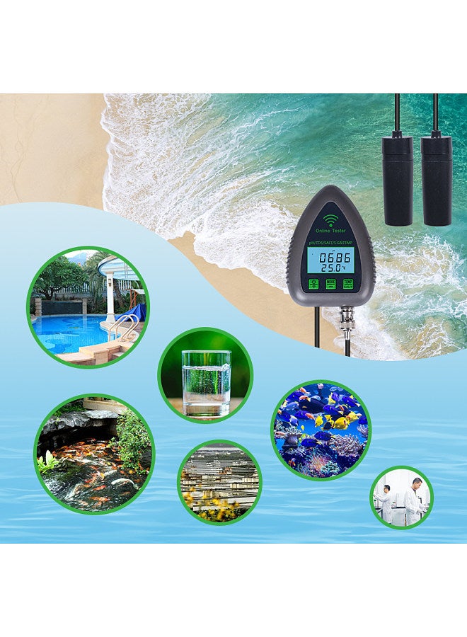 Lepmerk 9951W Bluetooth Wifi Digital Water Quality Tester Mini 5 in 1 Water Analyzer PH / TDS / SALT / S.G / Temperature APP Remote Monitoring Alarm Notification for Drinking Water Aquarium Hydroponics Lab  - Image 3