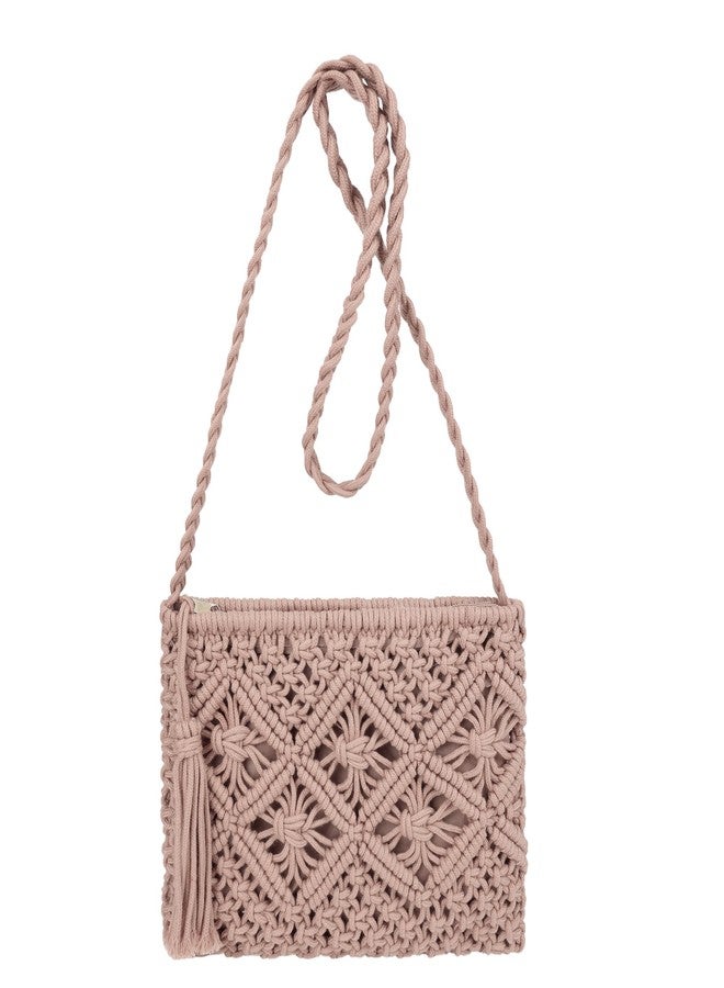 Youjaree Women Crochet Shoulder Bag Handmade Woven Beach Crossbody Handbag Satchel Purse with Tassel for Summer (A-Pink) - Image 1