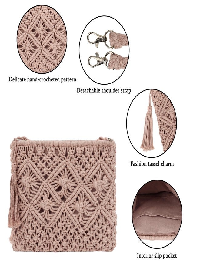 Youjaree Women Crochet Shoulder Bag Handmade Woven Beach Crossbody Handbag Satchel Purse with Tassel for Summer (A-Pink) - Image 3