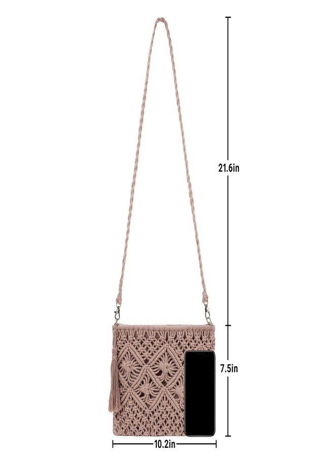 Youjaree Women Crochet Shoulder Bag Handmade Woven Beach Crossbody Handbag Satchel Purse with Tassel for Summer (A-Pink) - Image 4