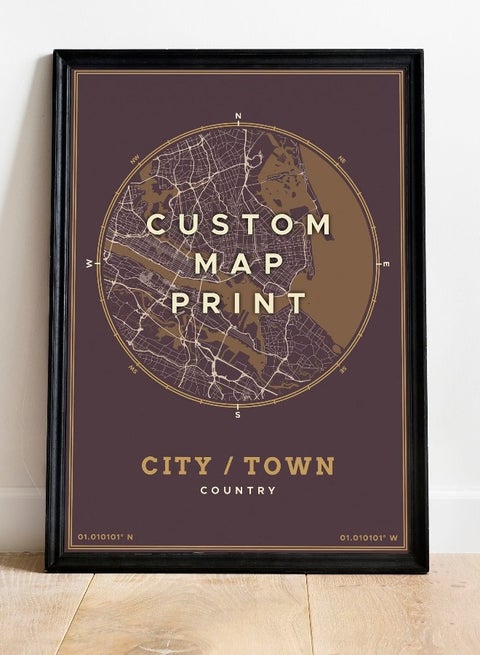 Customized Classic City Map Poster with Coordinates (High Resolution Custom Giclee Art Print - Personalized Gift) Also available framed