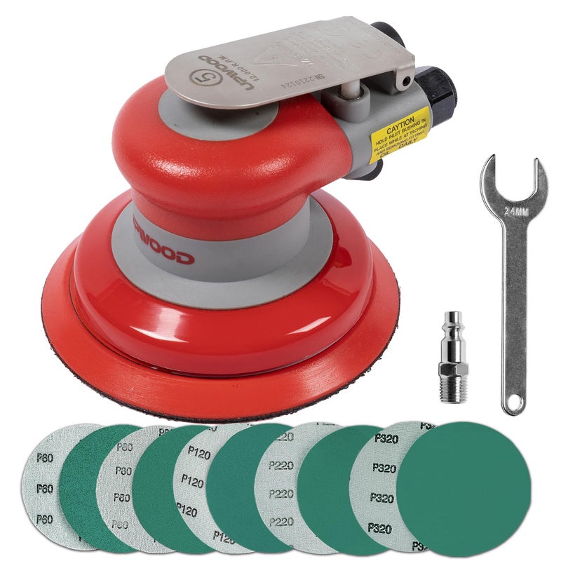 UPWOOD Pneumatic random orbital sander 5inch light weight palm sander 316 5 mm diameter orbit 12000 RPM with extra 10pcs sandpaper - Image 2