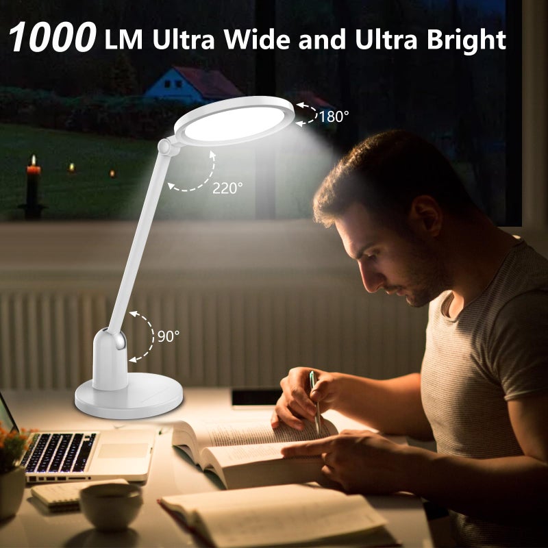 Kitloo Desk Lamps for Home Office with Stable Base, 1000LM Ultra Bright Eye-Caring Desk Light, 3000K-6000K Dimmable Table Lamp with Stepless Dimming & Timing Function for Work, Reading, Bedroom - Image 2