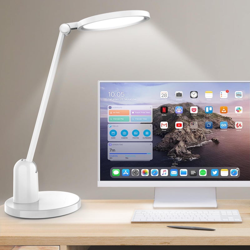 Kitloo Desk Lamps for Home Office with Stable Base, 1000LM Ultra Bright Eye-Caring Desk Light, 3000K-6000K Dimmable Table Lamp with Stepless Dimming & Timing Function for Work, Reading, Bedroom - Image 1
