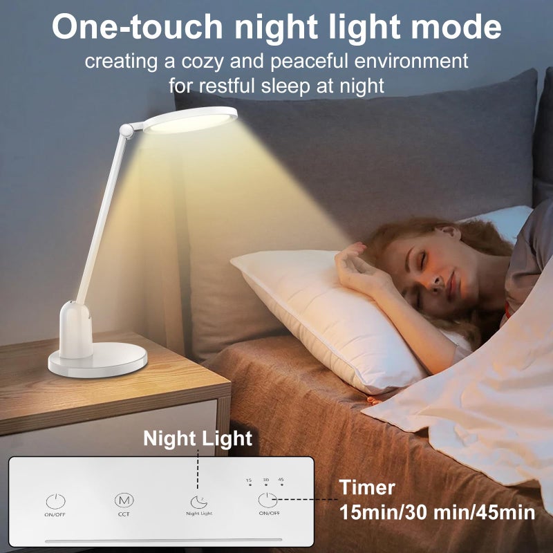 Kitloo Desk Lamps for Home Office with Stable Base, 1000LM Ultra Bright Eye-Caring Desk Light, 3000K-6000K Dimmable Table Lamp with Stepless Dimming & Timing Function for Work, Reading, Bedroom - Image 5