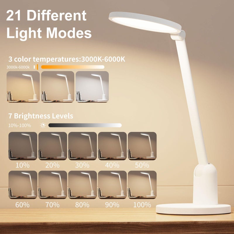 Kitloo Desk Lamps for Home Office with Stable Base, 1000LM Ultra Bright Eye-Caring Desk Light, 3000K-6000K Dimmable Table Lamp with Stepless Dimming & Timing Function for Work, Reading, Bedroom - Image 4
