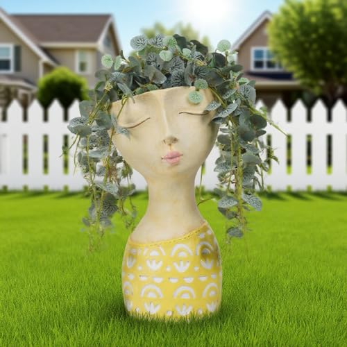 DiliComing Face Planter-Pots for Indoor Plants - 11 Inch Tall Planters for Flowers Head Planter with Drainage for Patio Yard Garden Succulent Pots Garden Decor 6 x 6 x 11 Inch - Image 4