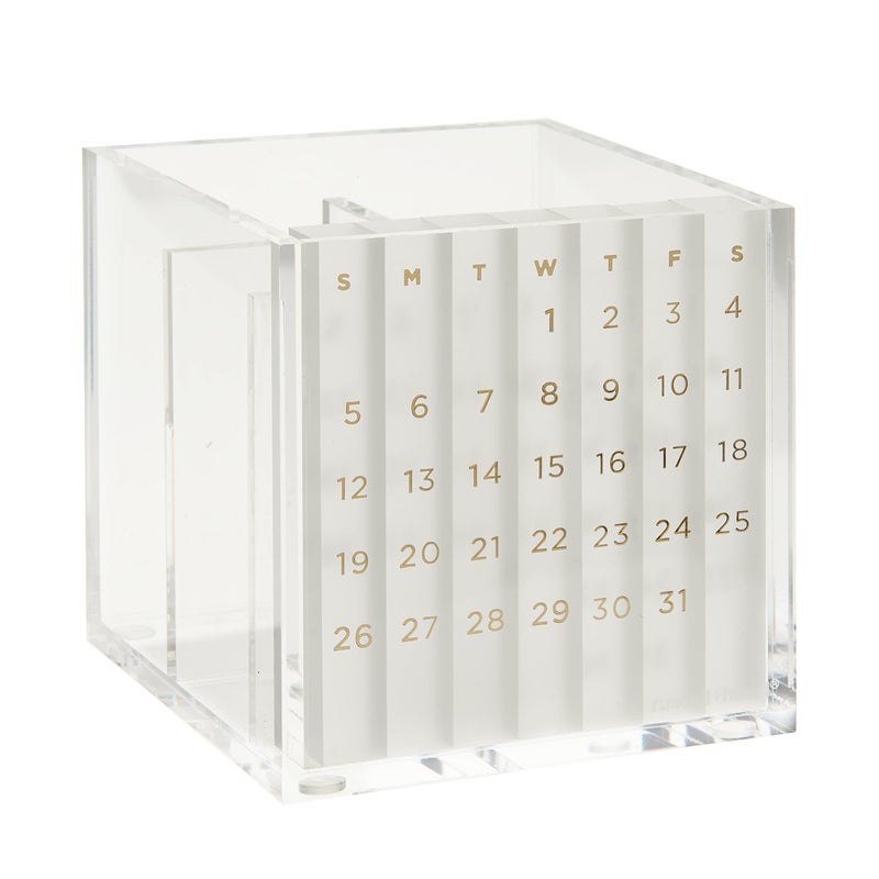 russell+hazel Acrylic Perpetual Calendar and Pencil Bloc Two Compartment Pen Cup, Office Supplies, Clear, 4â€ x 4â€ - Image 1