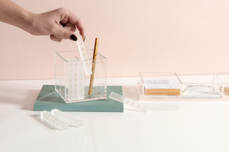 russell+hazel Acrylic Perpetual Calendar and Pencil Bloc Two Compartment Pen Cup, Office Supplies, Clear, 4â€ x 4â€ - Image 4