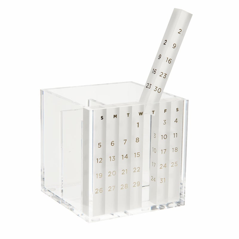 russell+hazel Acrylic Perpetual Calendar and Pencil Bloc Two Compartment Pen Cup, Office Supplies, Clear, 4â€ x 4â€ - Image 2