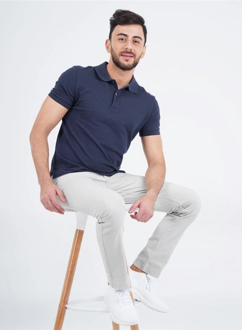جيوردانو Men's Solid Performance Polo - Navy Blue