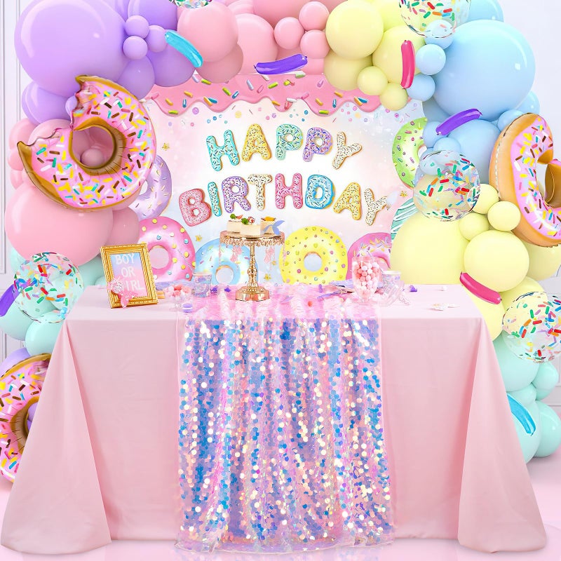 QueenDream Pink Iridescent Tablecloth 51x47 Inch Payette Glitter Rectangle Table Cloth for Parties Little Mermaid Birthday Baby Shower Sweetheart Table Decorations - Image 3