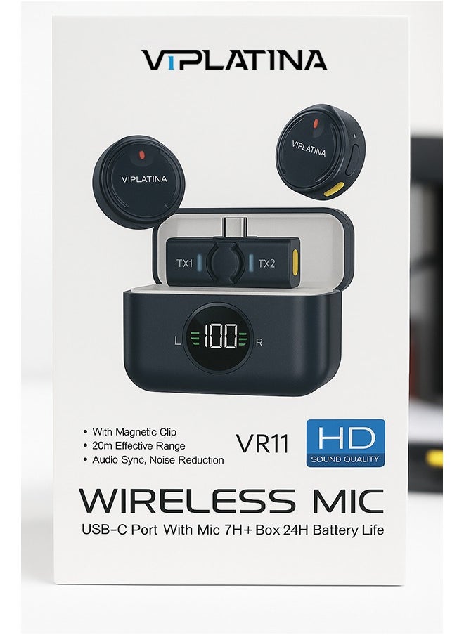 Generic VIPLATINA  VR11 WIRELESS MIC, HD Sound Quality, USB-C Port with Mic 7H+Box 24H Battery Life, Wireless Lavalier Microphone for iPhone/Android, With Lightning/USB-C Plug-Play wireless microphones with Noises Cancellation, Omnidirectional Condenser Mic for Video Recording, Podcast, Vlog  - Image 3
