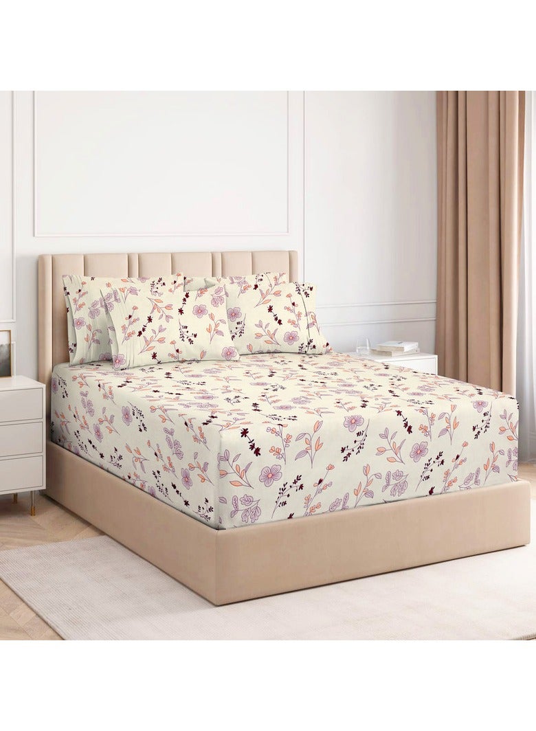 بي اس بي هوم طقم ملاءة سرير كينغ مطاطية فاخرة من قطن جليسي مع 2 غطاء وسادة، المقاس: 183 × 198 + 25 سم – أبيض - Image 1