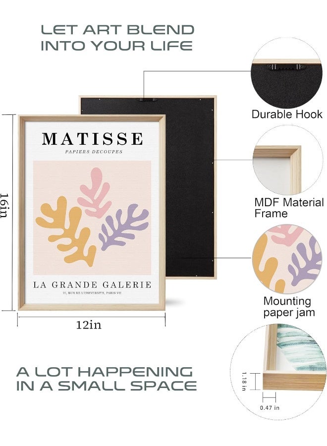Home Trove Upwoigh Framed Wall Art, Henri Matisse Canvas Wall Art, 30X40Cm Mid Century Gallery Wood Bohemia Wall Decor Prints Artworks For Living Room Bedroom, Plant Neutral Wall Decor Set Of 3  - Image 3