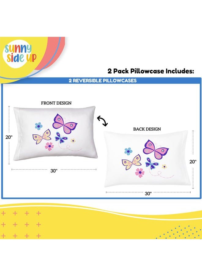 Sunny Side Up Flutter 2 Pack Reversible Pillowcases - Double Sided Pillow Covers, Kids Super Soft Buttergly & Floral Bedding - Image 3